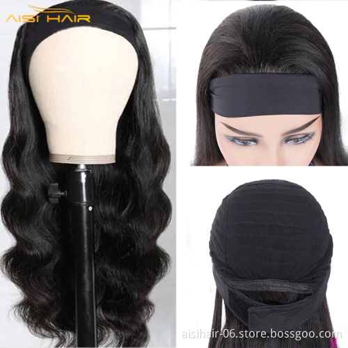 Aisi Glueless Brzilian Raw None Lace Body Wave Black Wigs Human Hair Wig Headband Women High Quality Wholesale Price Humen Hair